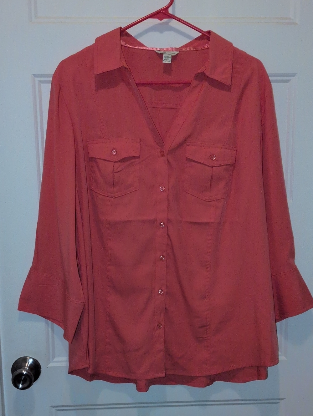Cato Coral Pink 3/4 Bell Sleeve Button Down Top Size 18/20W